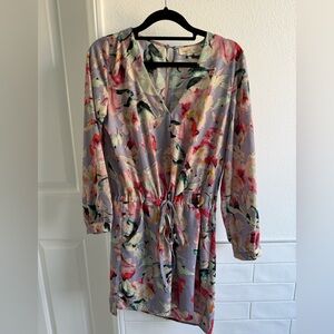 Eight Sixty Floral Long Sleeve Tie-Waist Mini Dress Size Small